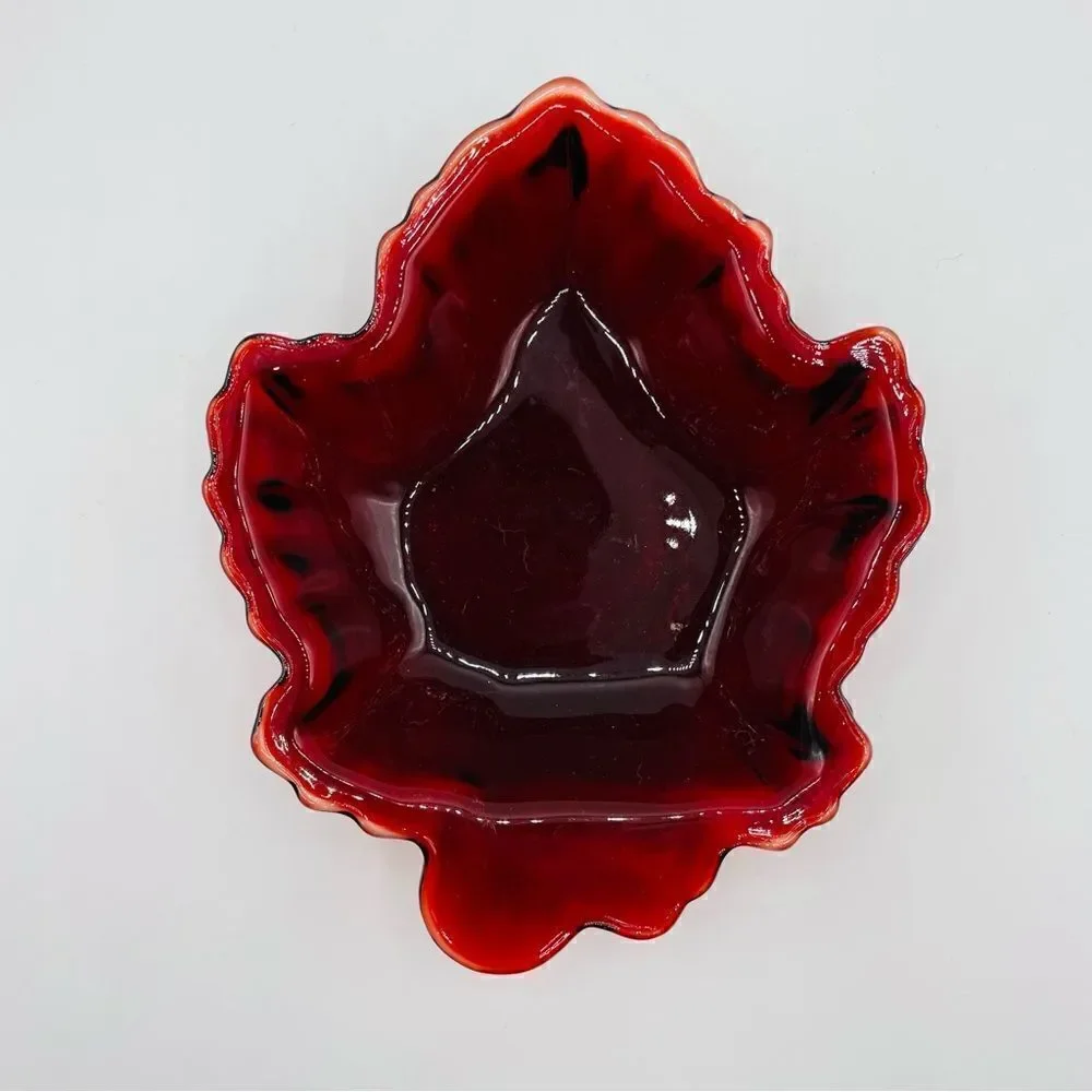 Vintage Anchor Hocking Ruby Red Glass Maple Leaf Small Dish